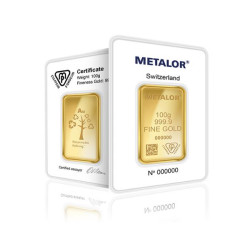 100 Gram Metalor Gold Bar Pure Gold 24K (999.9)