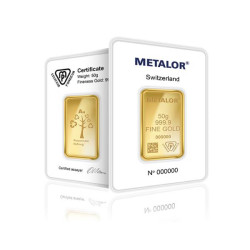50 Gram Metalor Gold Bar Pure Gold 24K 999.9